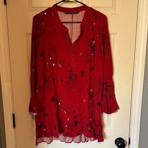 🌻3 for $18 Zara Trafaluc Red Friends Love Heart Tunic Ruffled Dress Size Small